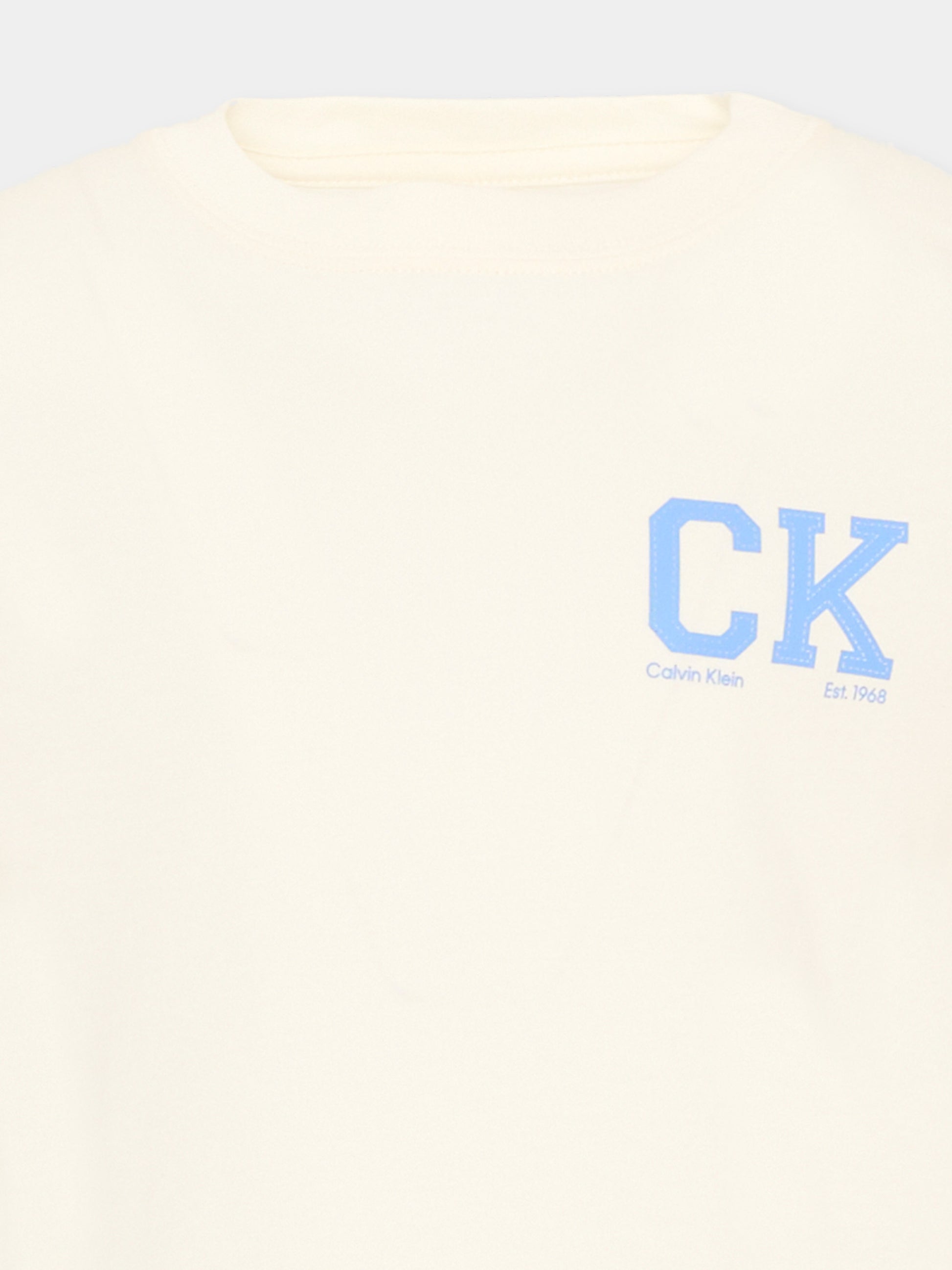 T-Shirt avorio per bambino con logo,Calvin Klein Kids,LVCKSJA09B YAT