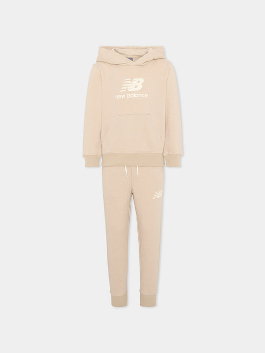 Completo sportivo beige per bambini con logo,New Balance,YS61E5FQ TWF