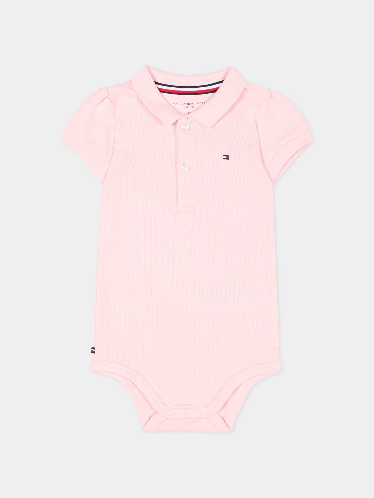 Body rosa polo per neonata con logo,Tommy Hilfiger Junior,KN0KN02372 TH3
