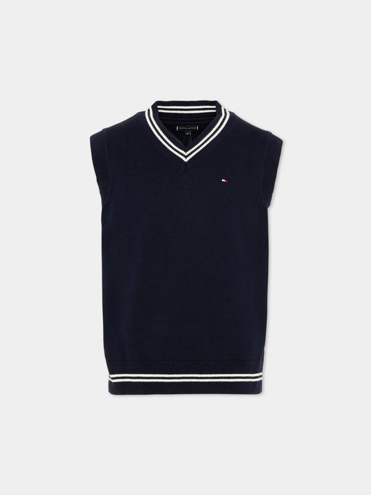 Maglia gilet blu per bambino con logo,Tommy Hilfiger Junior,KB0KB10426 C1G