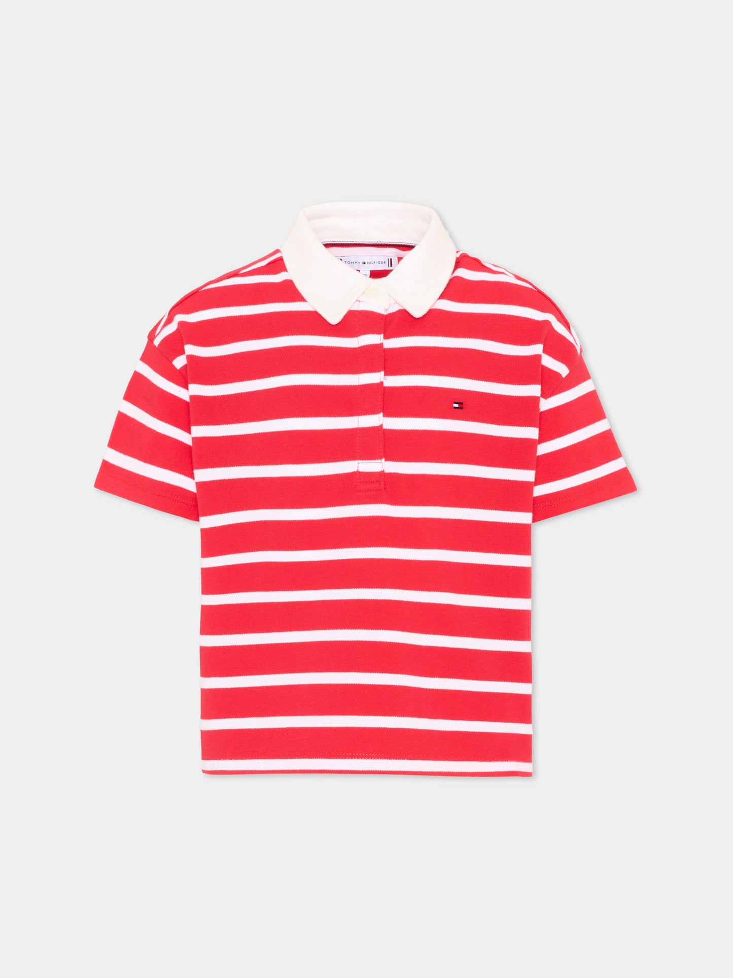 Polo rossa a righe per bambina,Tommy Hilfiger Junior,KG0KG09204 XK3
