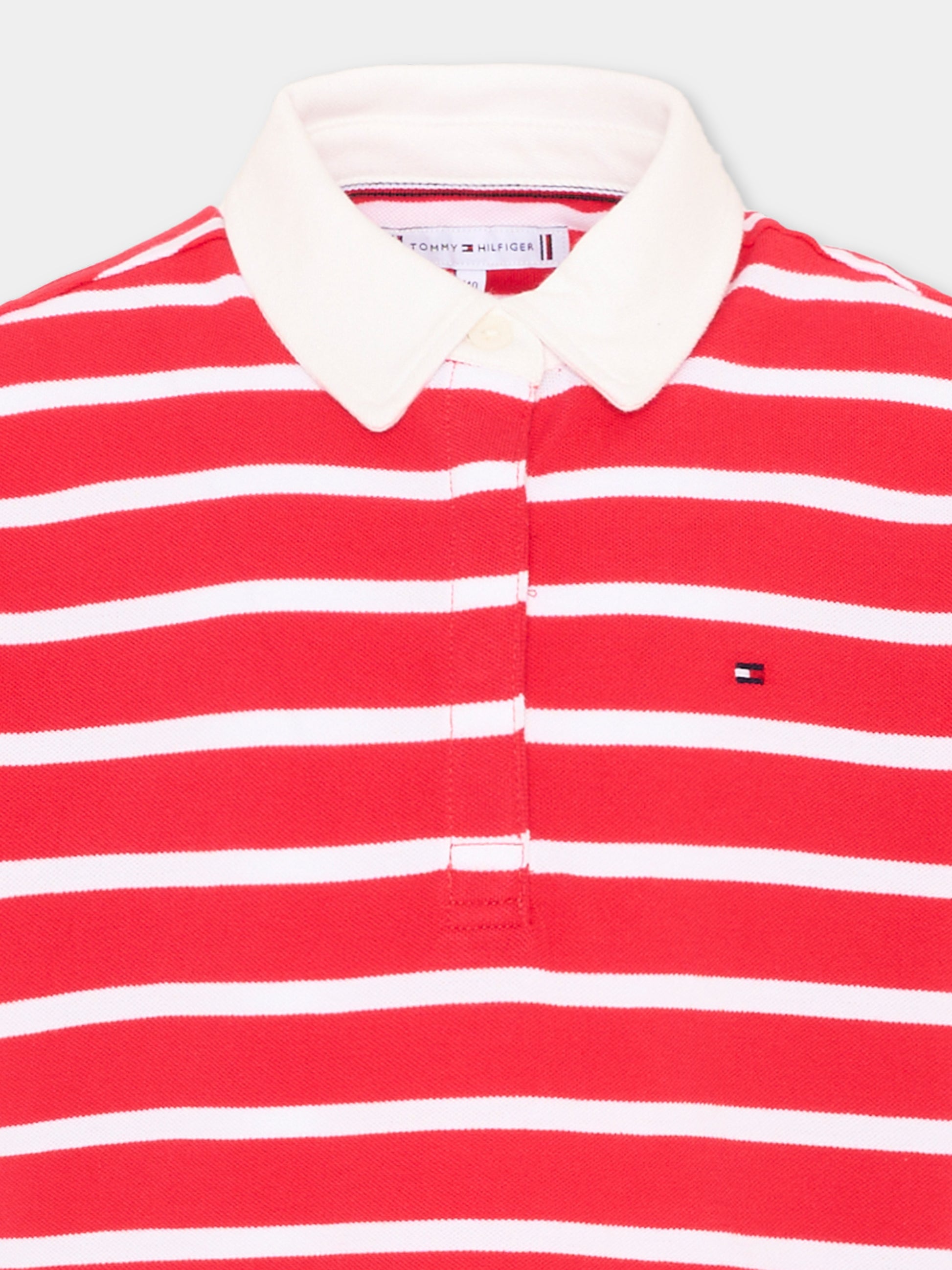 Polo rossa a righe per bambina,Tommy Hilfiger Junior,KG0KG09204 XK3