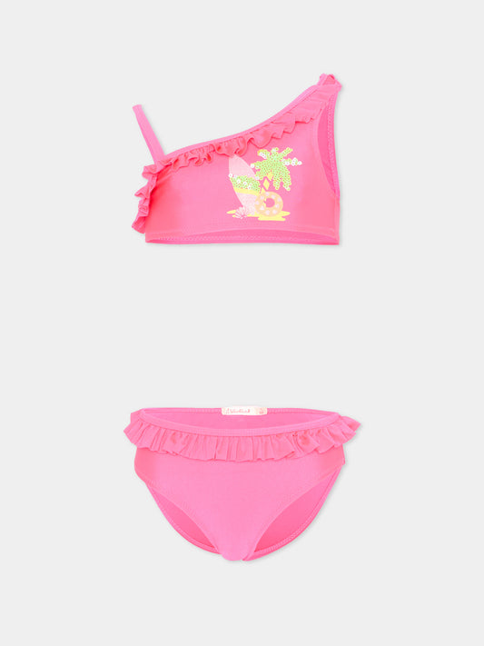 Slip e bikini rosa per bambina con rouches,Billieblush,U20918 47A