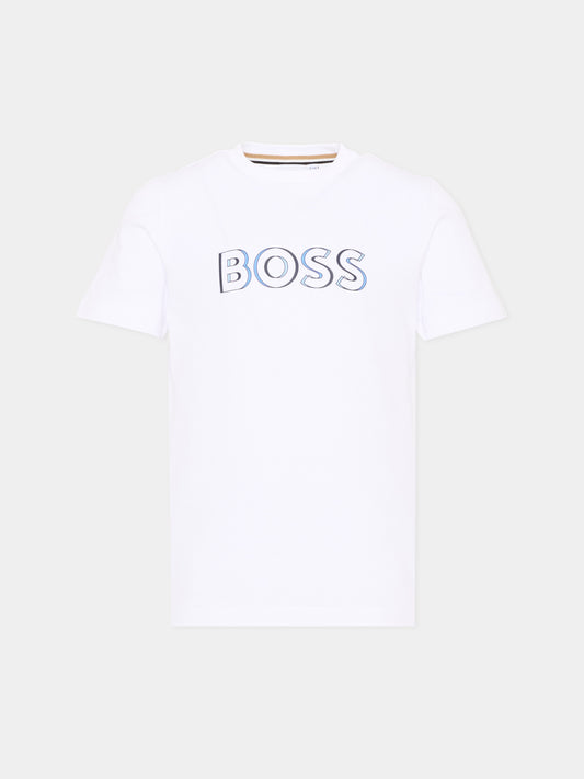 T-Shirt bianca per bambino con logo,Boss,J52034 10P