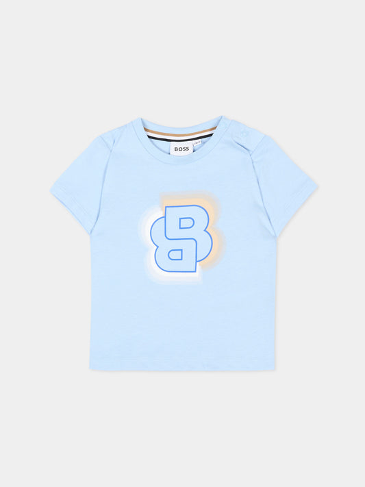 T-Shirt celeste per neonato con logo,Boss,J52108 887