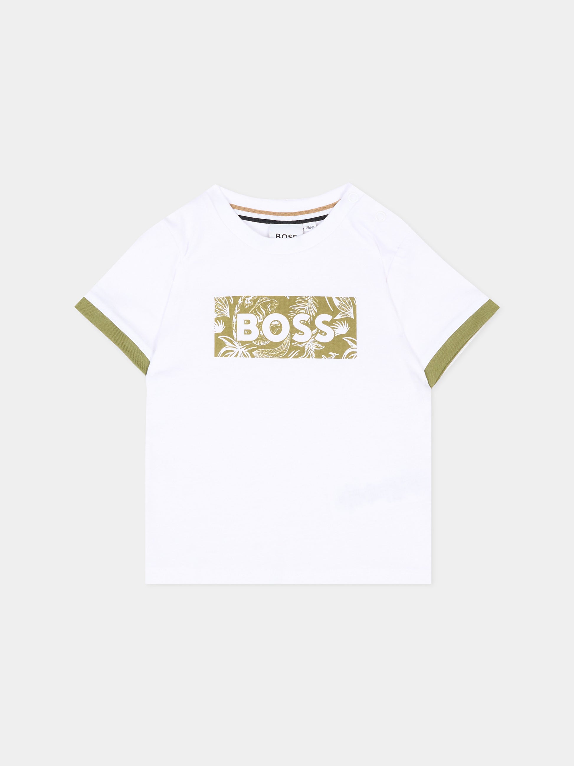 T-Shirt bianca per neonato con logo,Boss,J52109 10P