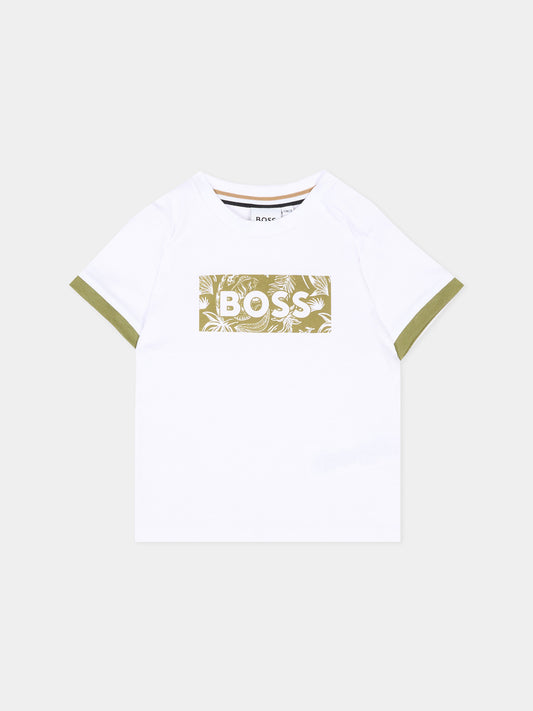 T-Shirt bianca per neonato con logo,Boss,J52109 10P
