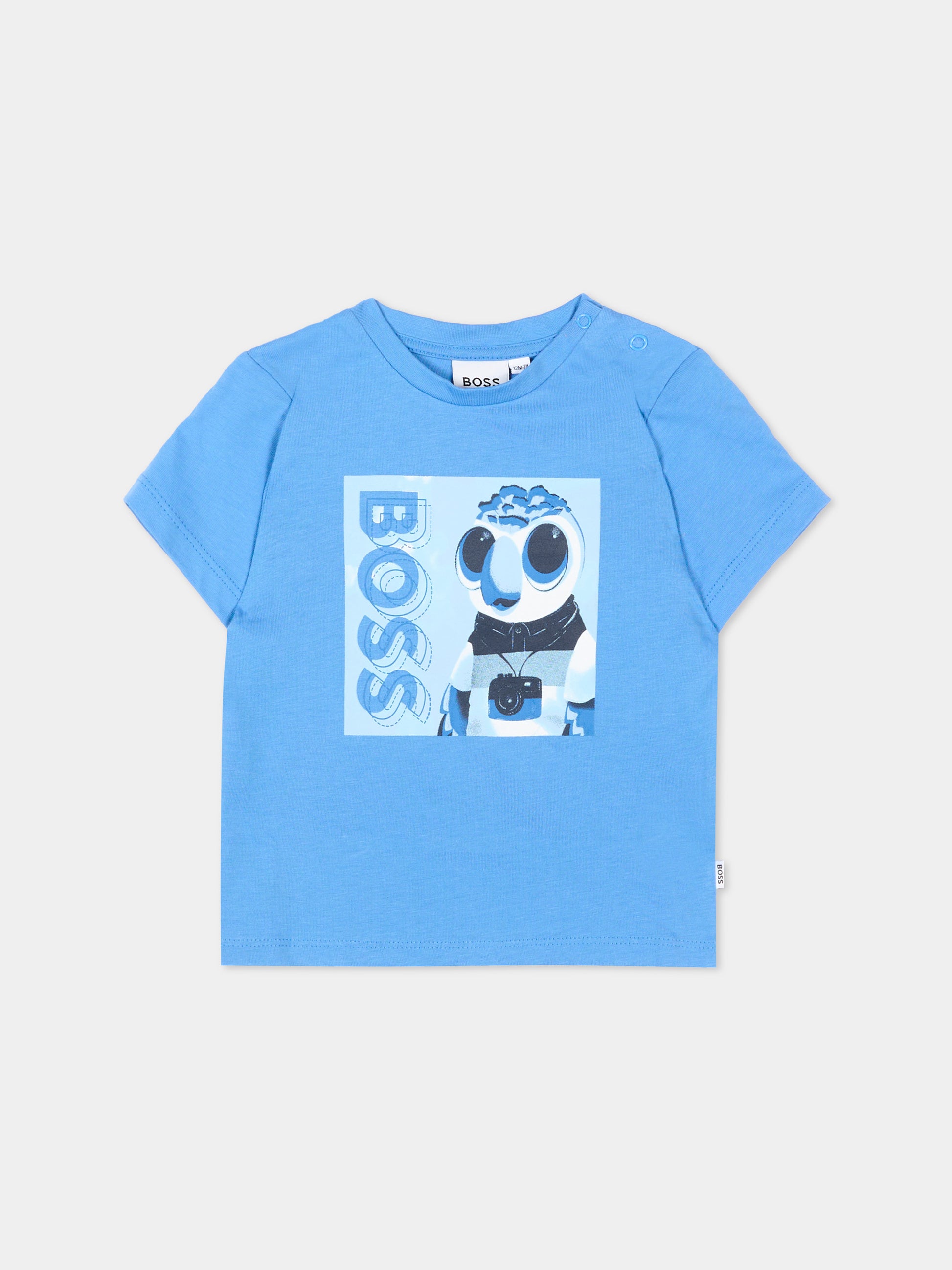 T-Shirt azzurra per neonato con logo,Boss,J52110 84B