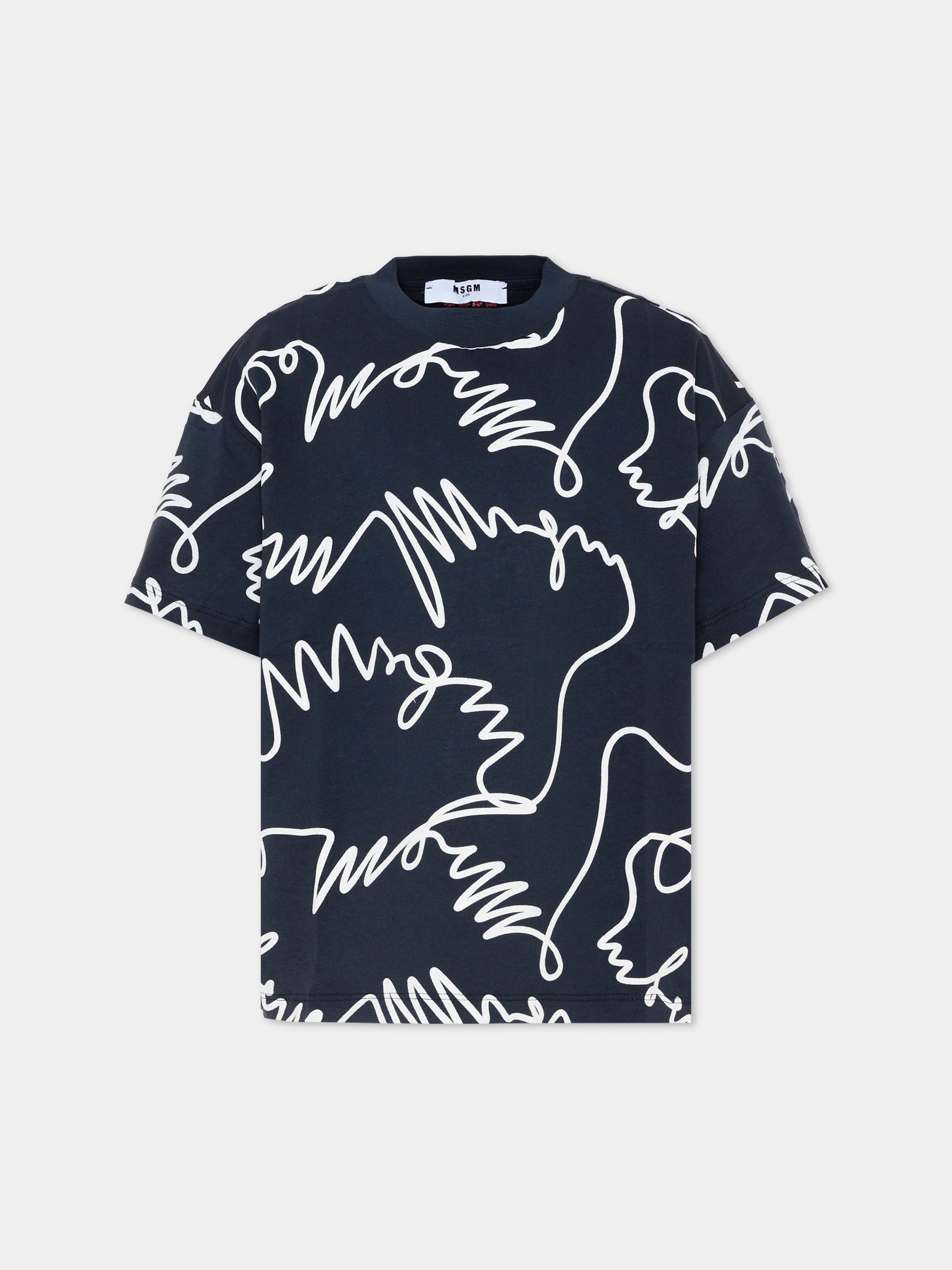 T-Shirt blu per bambini con stampa grafica,Msgm Kids,S6MSJUTH170 MS072
