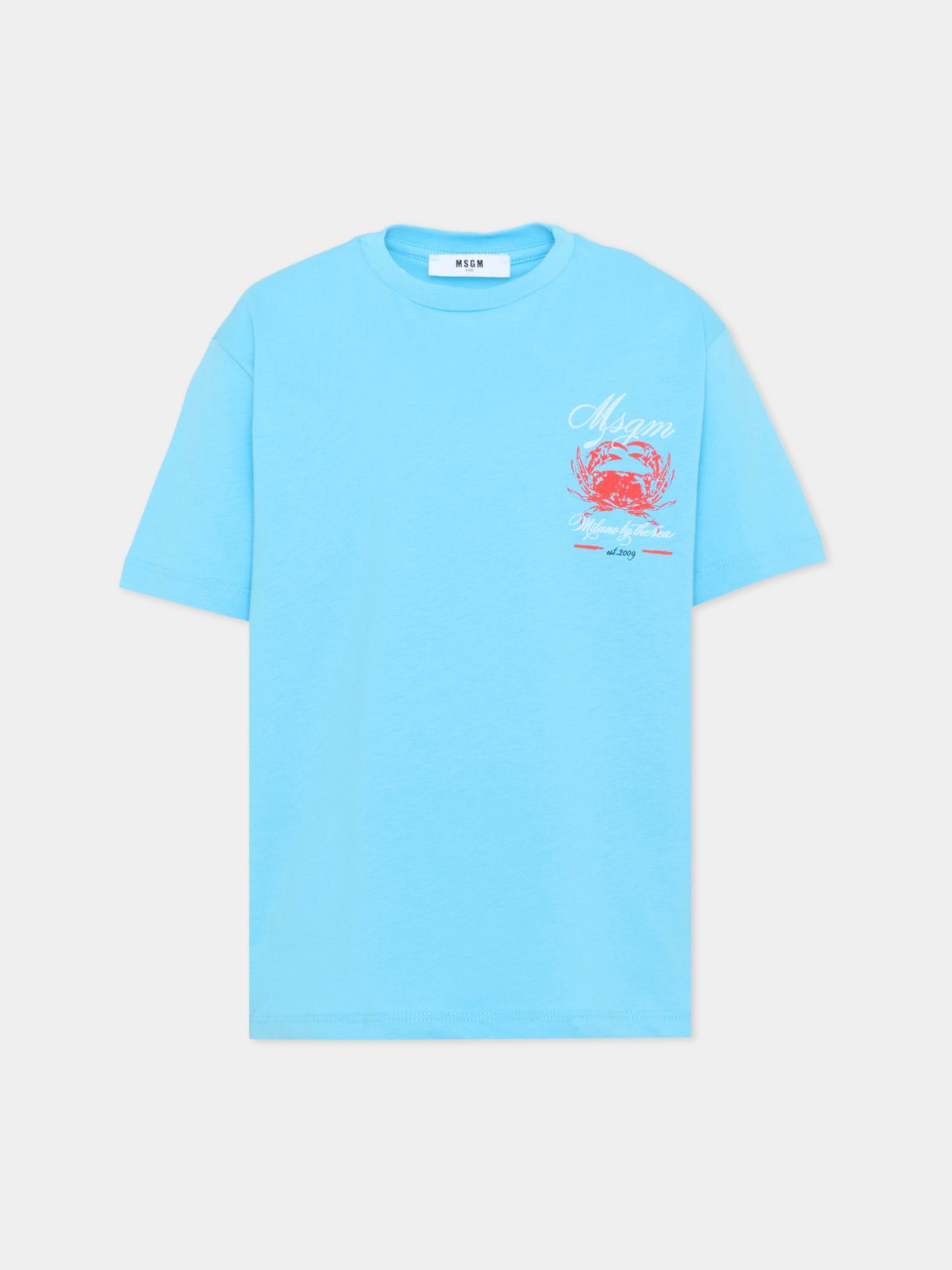 T-Shirt celeste per bambino con granchio,Msgm Kids,S6MSJBTH291 MS073