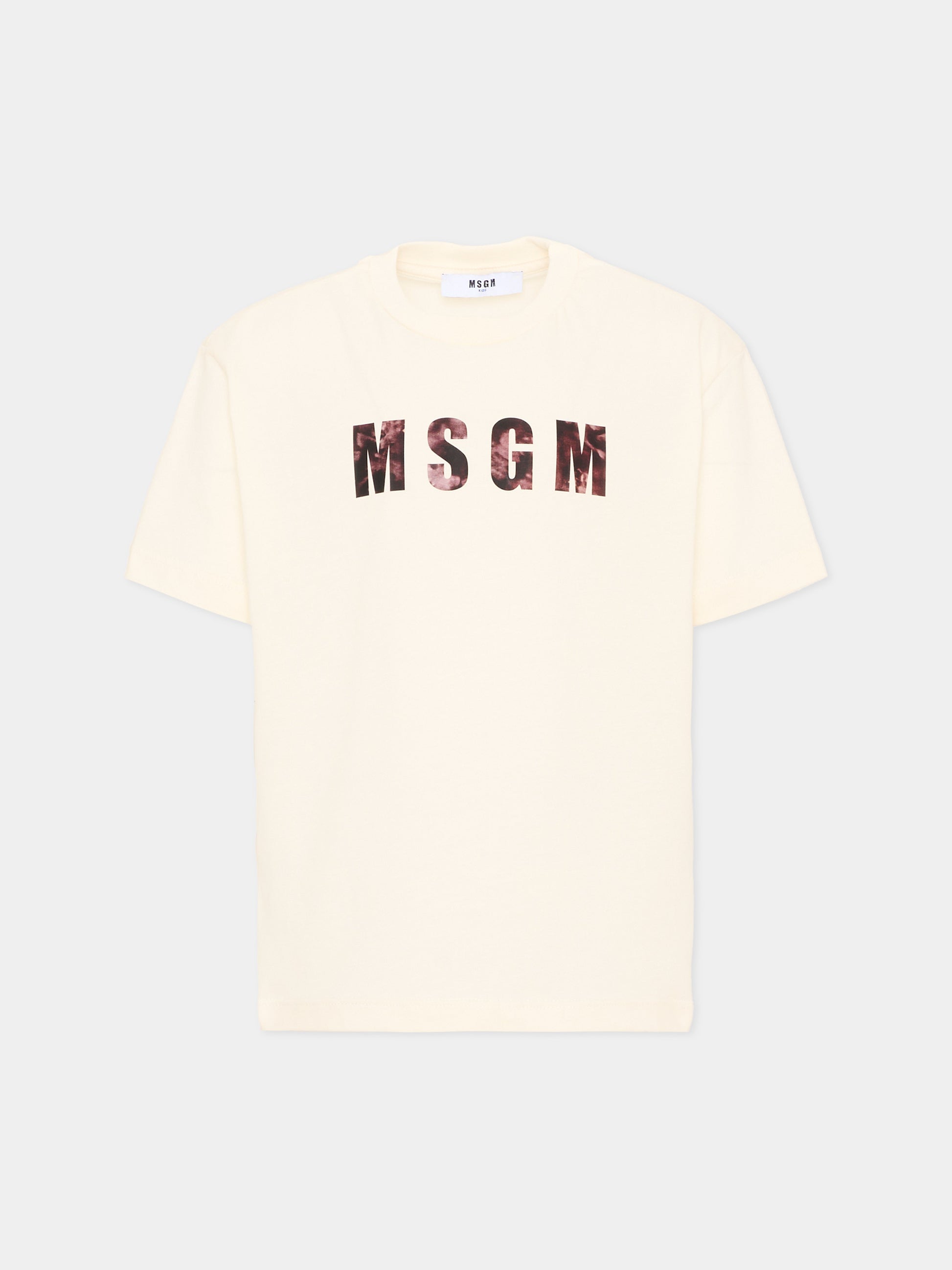 T-Shirt avorio per bambino con logo,Msgm Kids,S6MSJBTH241 013
