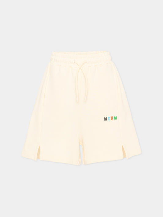 Shorts sportivi avorio per bambino con logo,Msgm Kids,S6MSJBBE235 013
