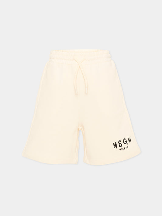 Shorts sportivi avorio per bambini con logo,Msgm Kids,S6MSJUBE018 013