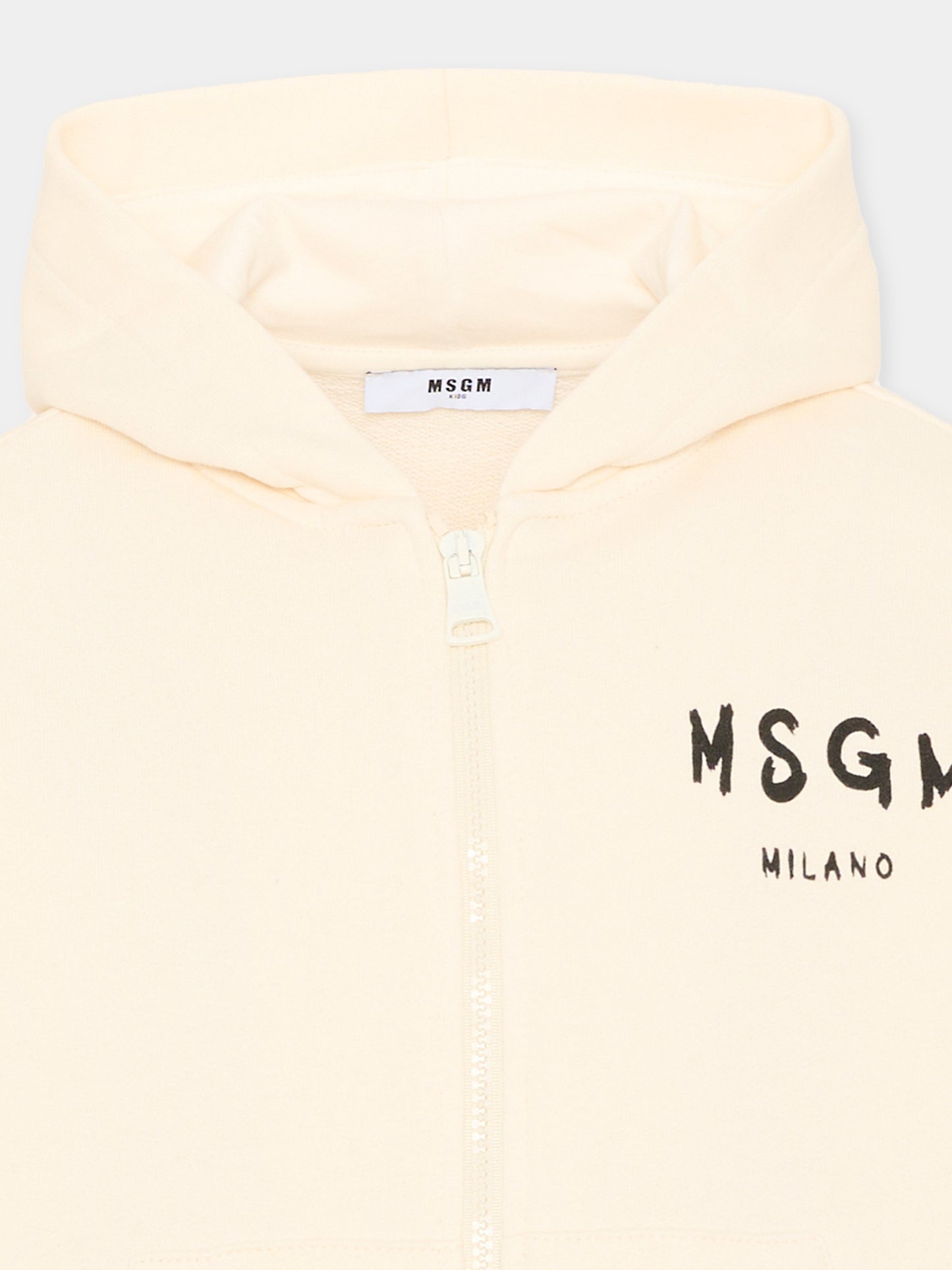 Felpa con cappuccio avorio per bambini con logo,Msgm Kids,S6MSJUZH065 013