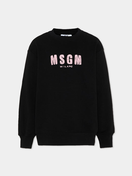 Felpa nera per bambina con logo,Msgm Kids,S6MSJUSW008 110/88
