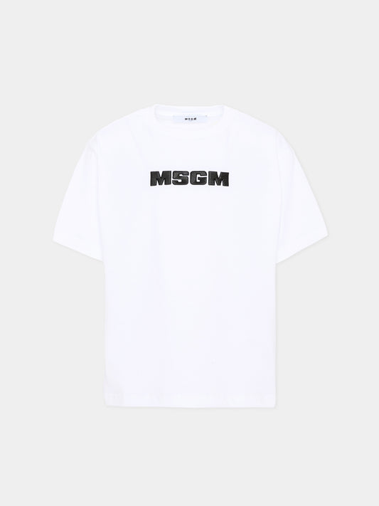 T-Shirt bianca per bambini con logo,Msgm Kids,S6MSJUTH072 001