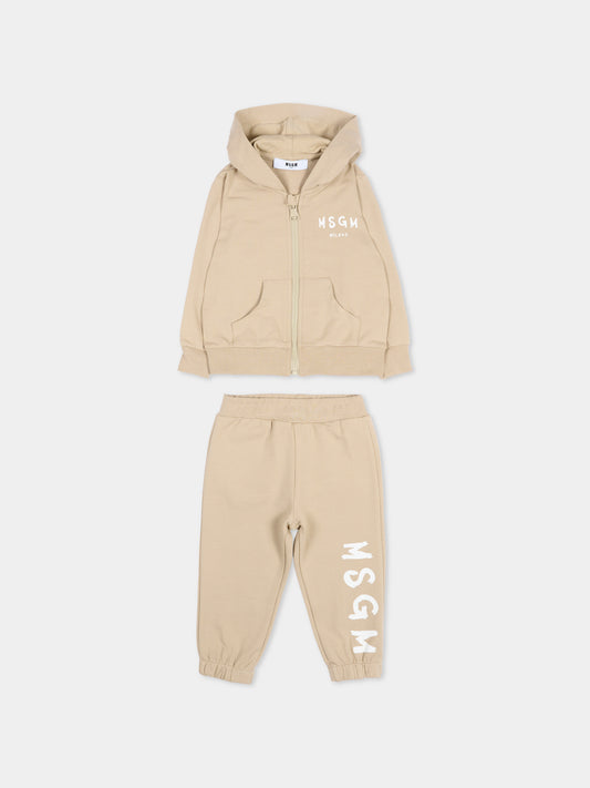 Completo sportivo beige per neonati con logo,Msgm Kids,S6MSUNSF265 092