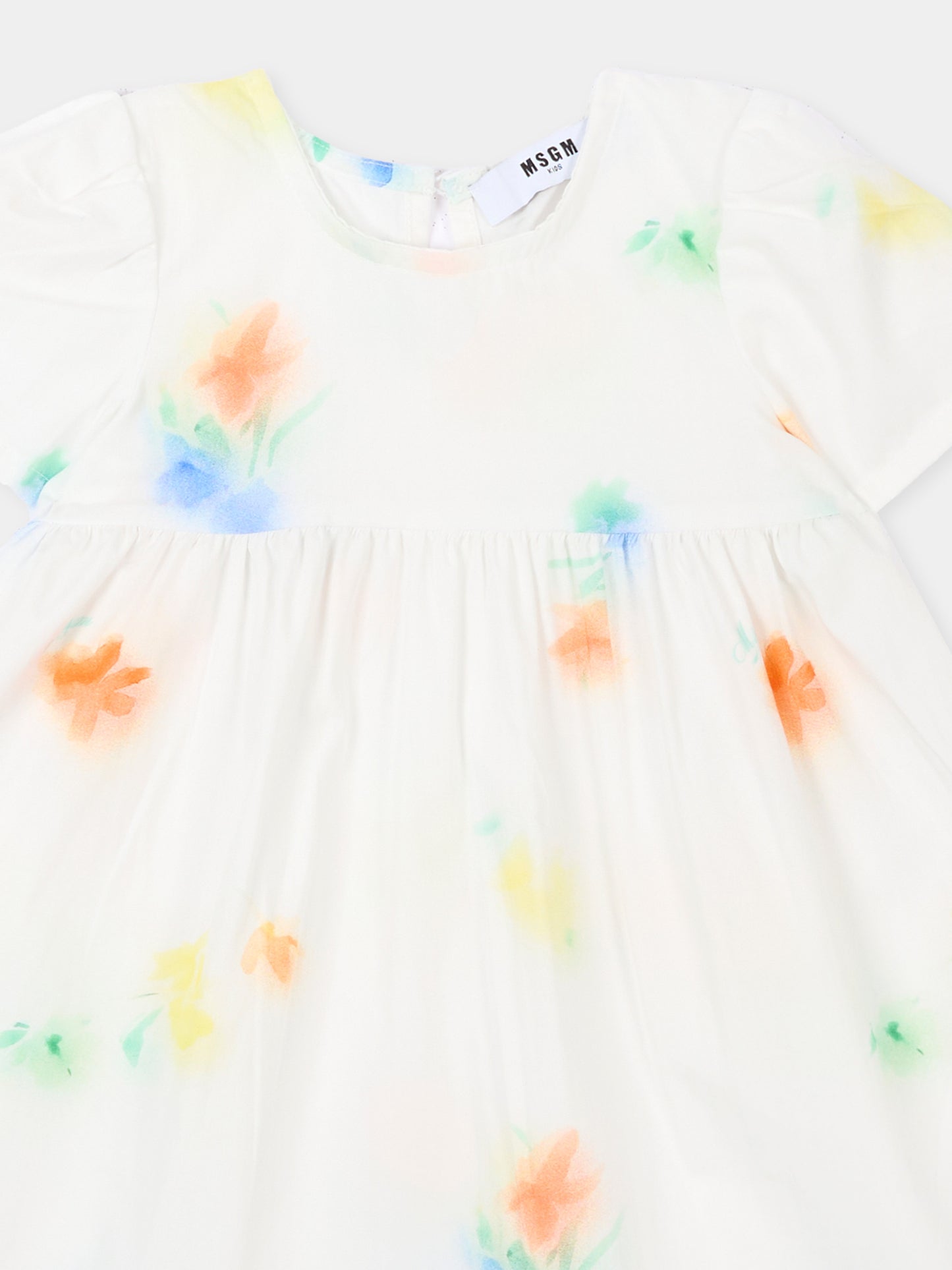 Vestito bianco per neonata floreale,Msgm Kids,S6MSNGDR273 001