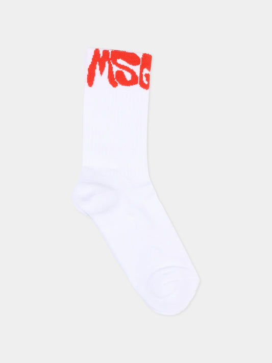 Calza Spugna bianco per bambini con logo,Msgm Kids,S6MSJUSO308 001