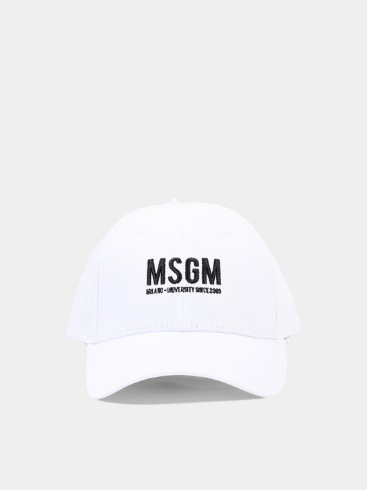 Cappello con visiera bianco per bambini con logo,Msgm Kids,S6MSJUBC019 001