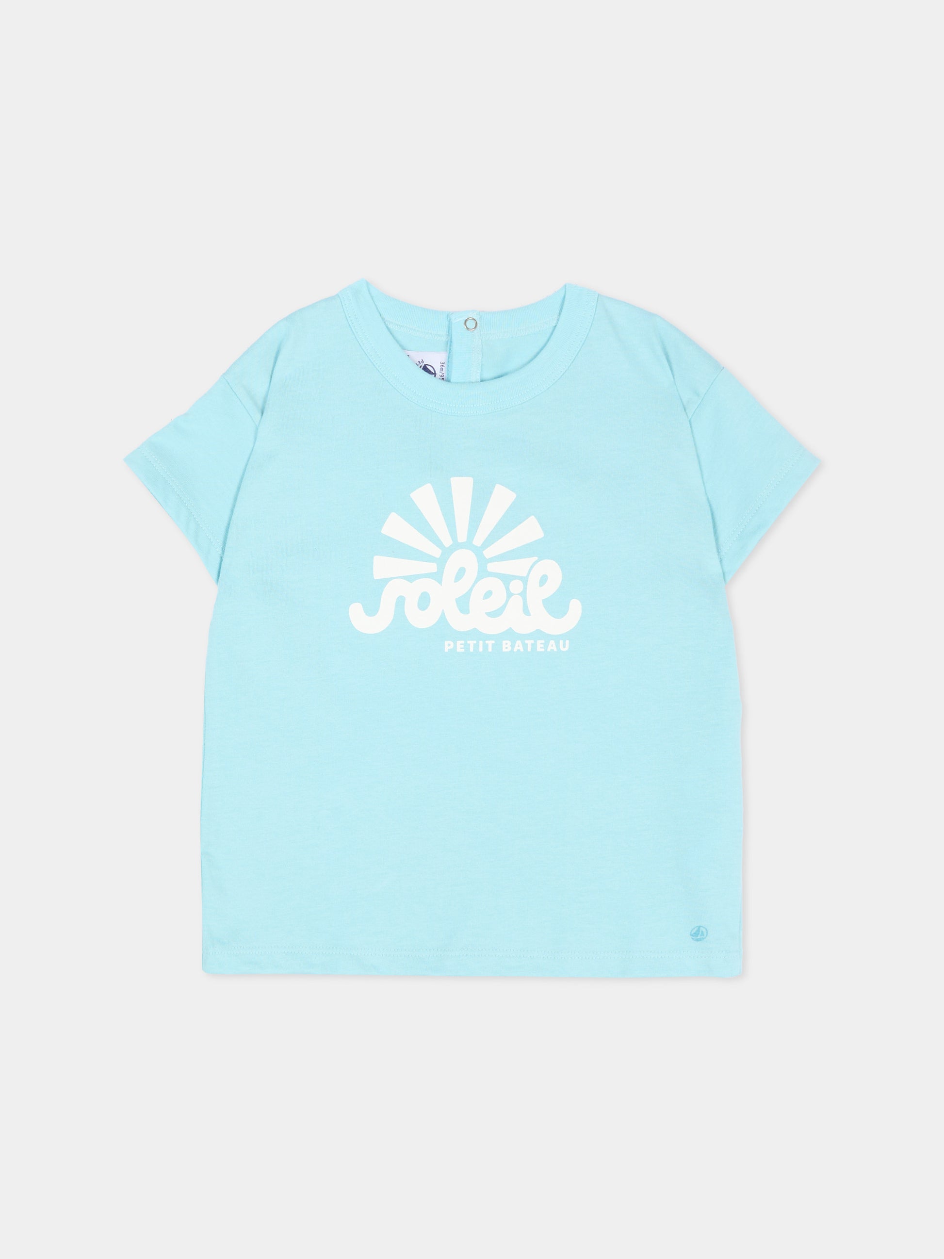 T-Shirt celeste per neonato con logo,Petit Bateau,A0CWB 07 0901