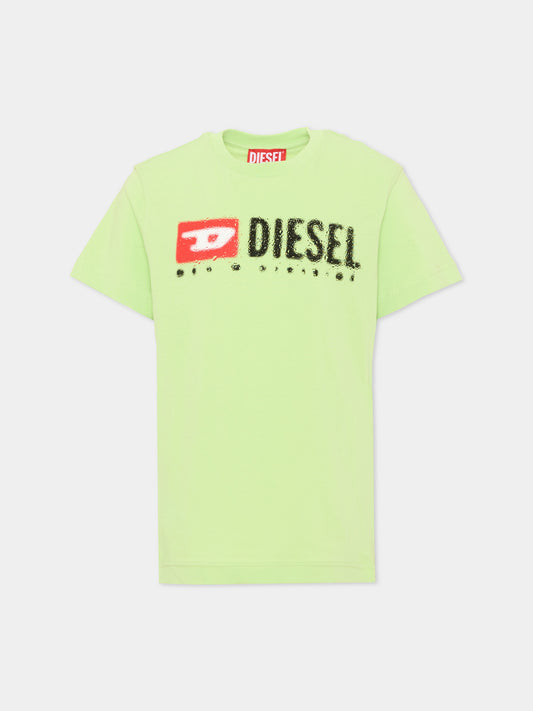 T-Shirt verde per bambino con logo,Diesel,J02475 00YI9 K504