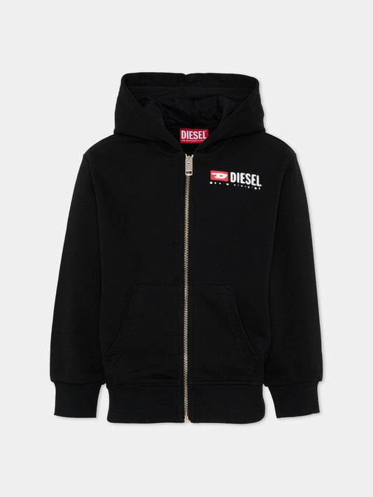 Felpa nera per bambino con logo,Diesel,J02484 KYAZ3 K900