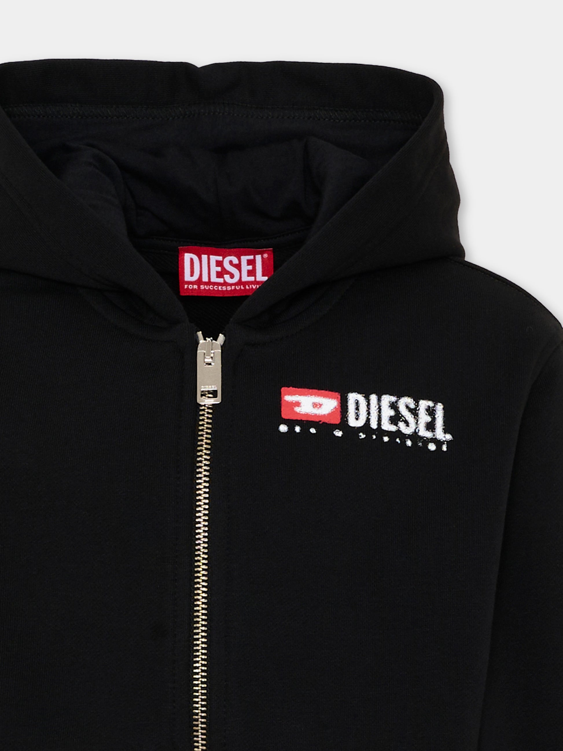 Felpa nera per bambino con logo,Diesel,J02484 KYAZ3 K900