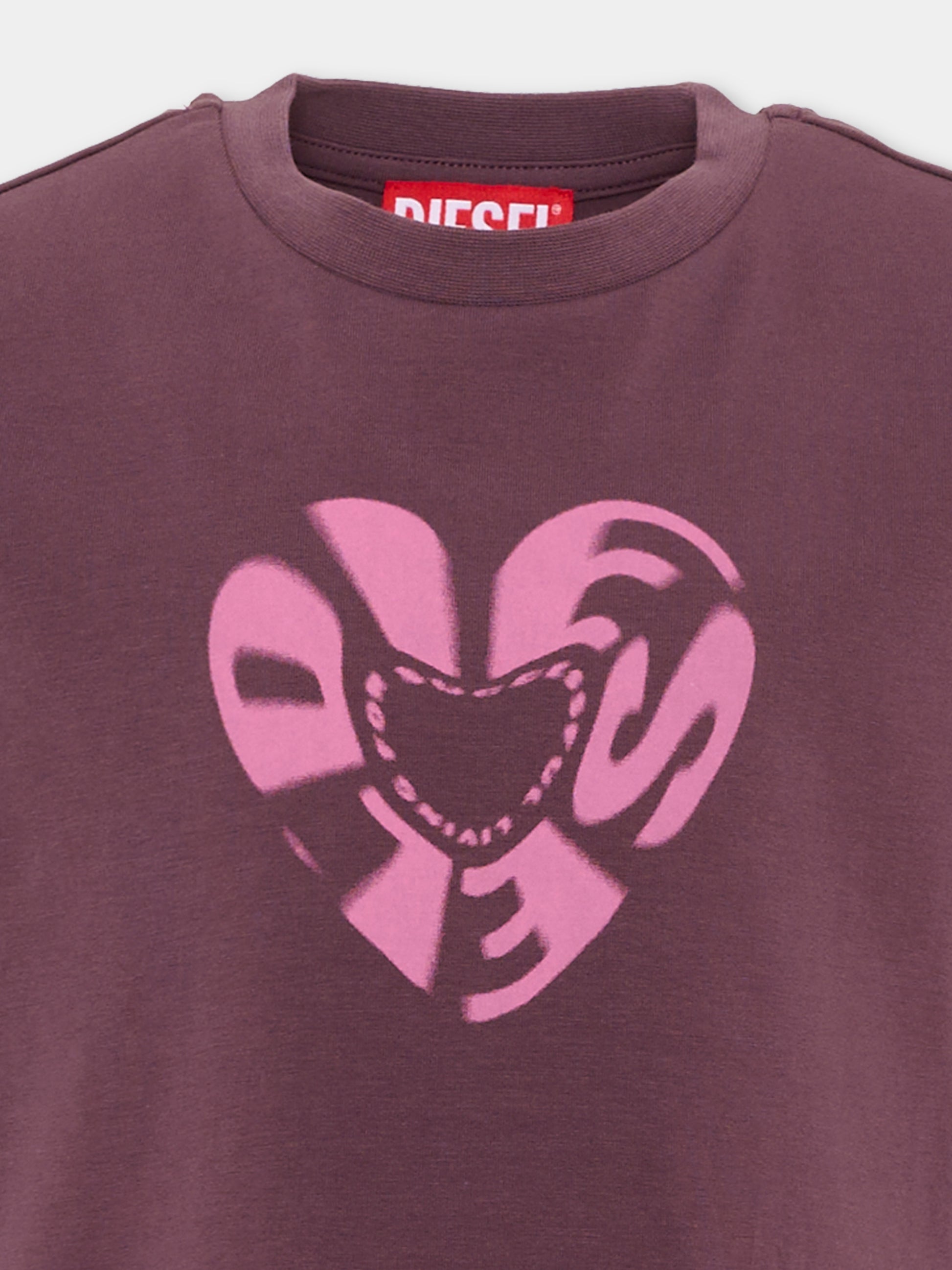 T-Shirt viola per bambina con logo,Diesel,J02450 0AFAA K603