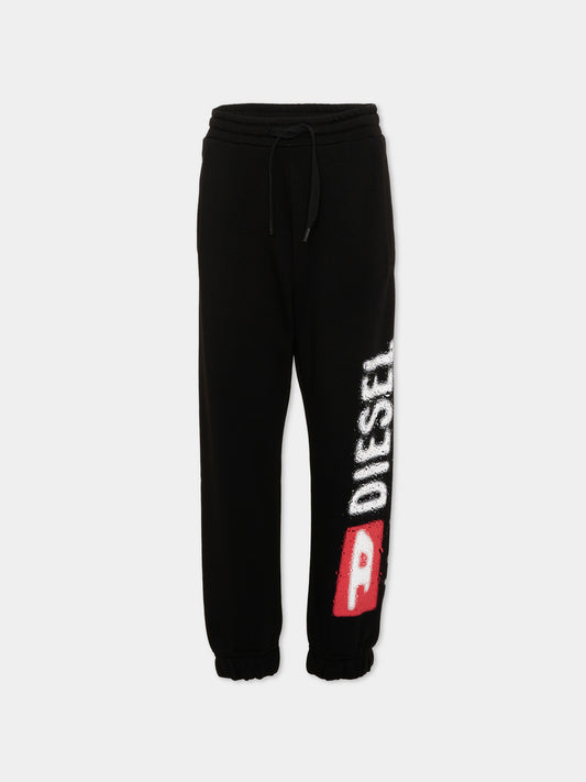 Pantaloni sportivi neri per bambino con logo,Diesel,J02445 KYAZ3 K900