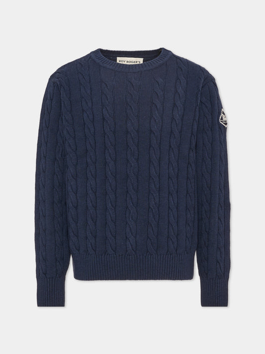 Maglione blu per bambino a trecce,Roy Roger's Kids,R F105 00 3885