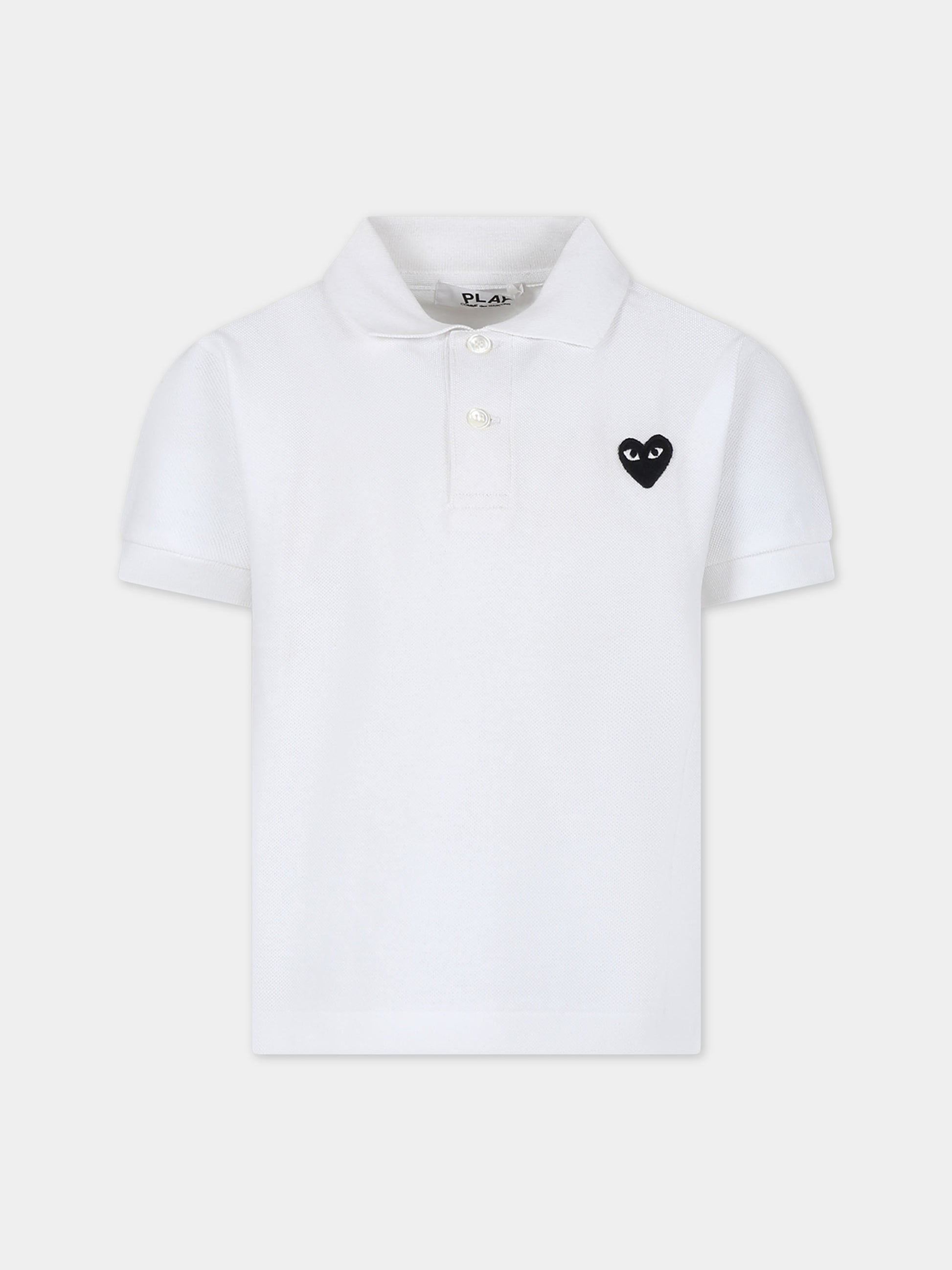 Polo bianca per bambino con cuore,Comme Des Garçons Play Kids,AZ-T565 P1T565