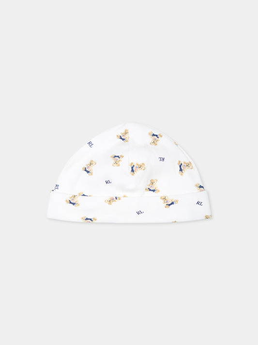 Cappello bianco per neonato con orsetti,Ralph Lauren Kids,682723001