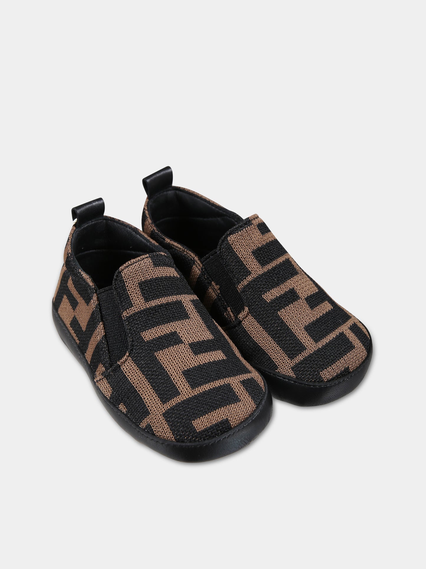 Slip-on marroni per neonati con doppia FF,Fendi Kids,BMR058 A6A6 F0E0X