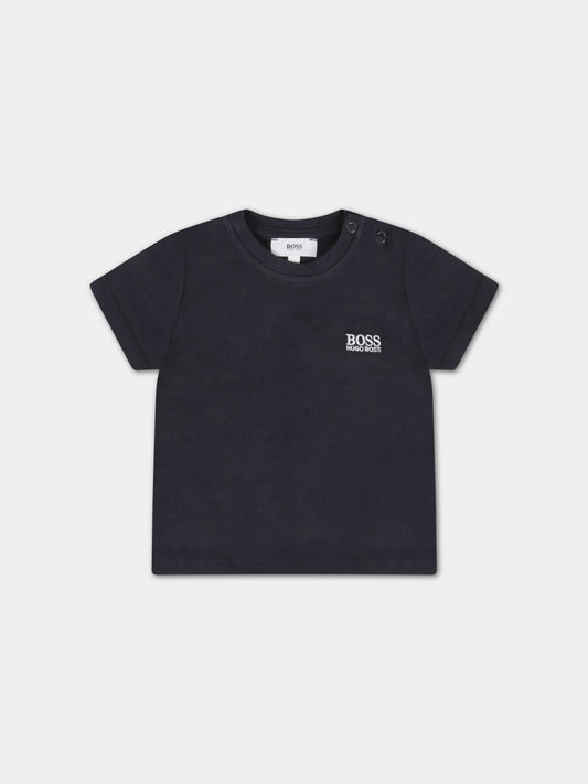 T-shirt blu per neonato con logo bianco,Hugo Boss,J05P01 849