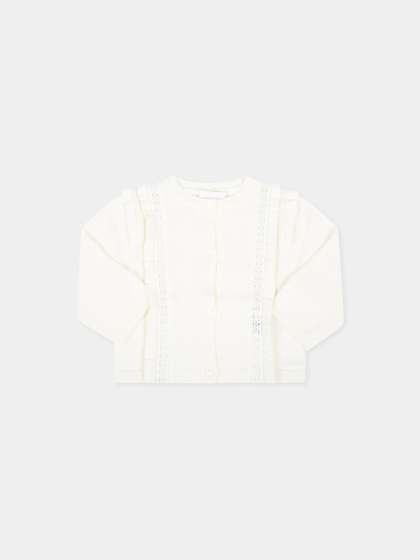 Cardigan avorio per neonata con logo,Chloé Kids,C05374 117