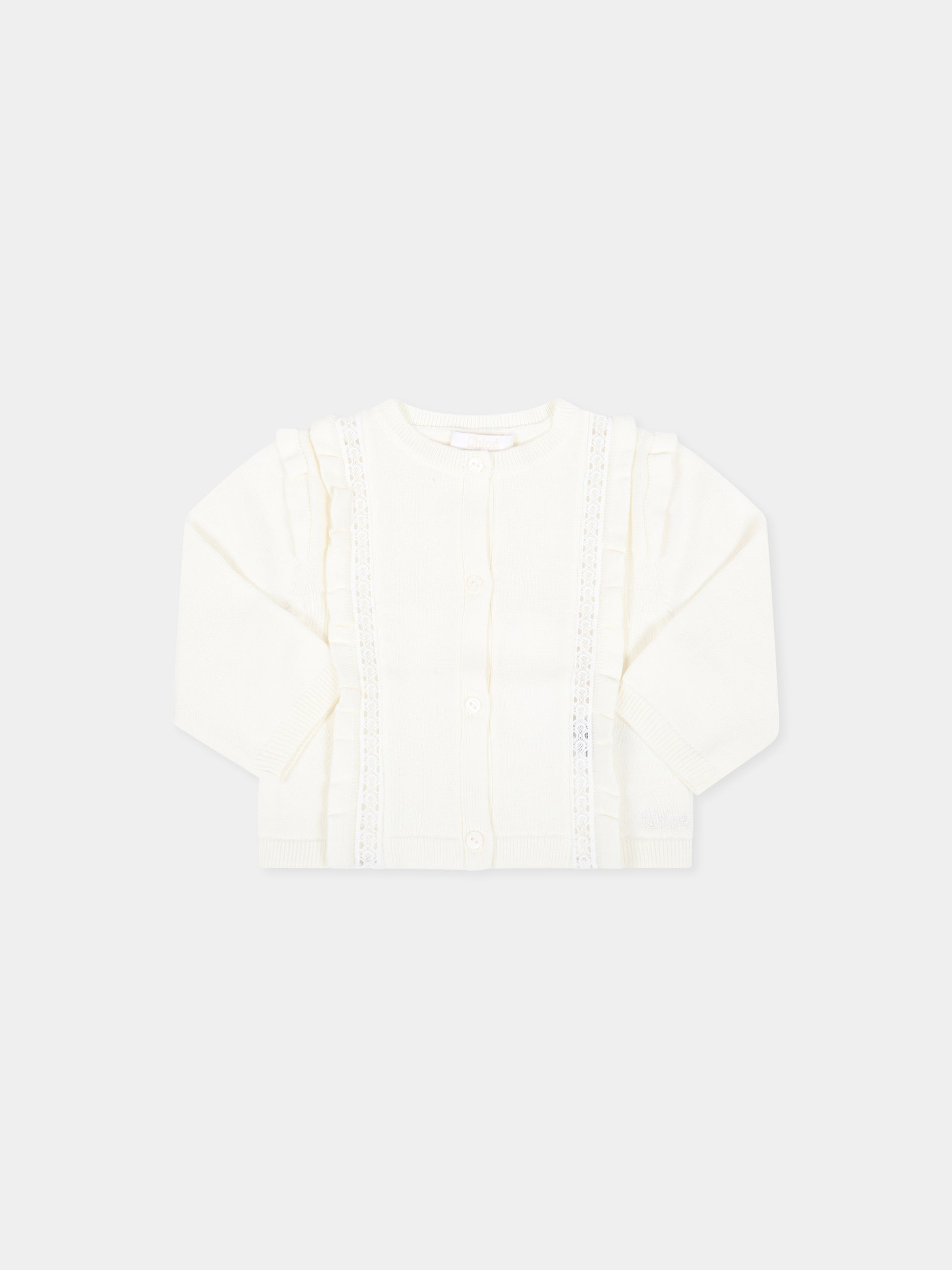 Cardigan avorio per neonata con logo,Chloé Kids,C05374 117