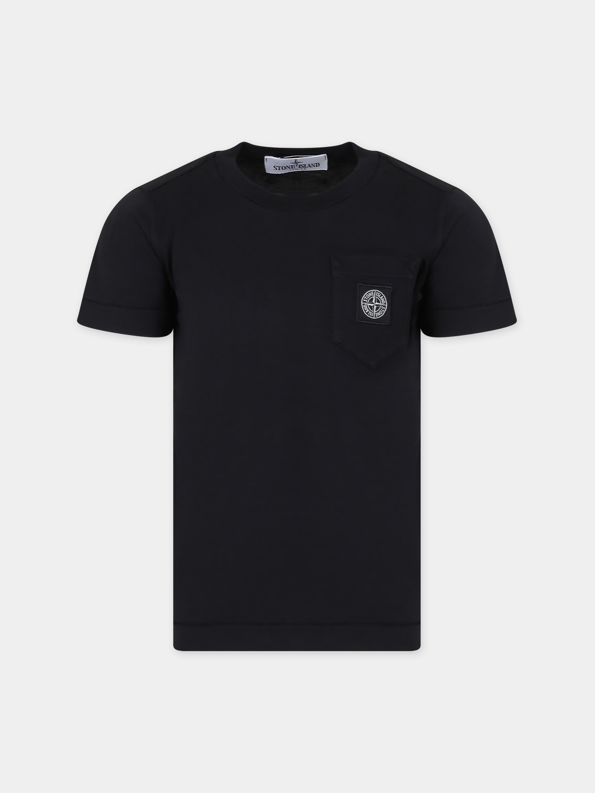 T-shirt nera per bambino con logo,Stone Island Junior,741620347.V0029