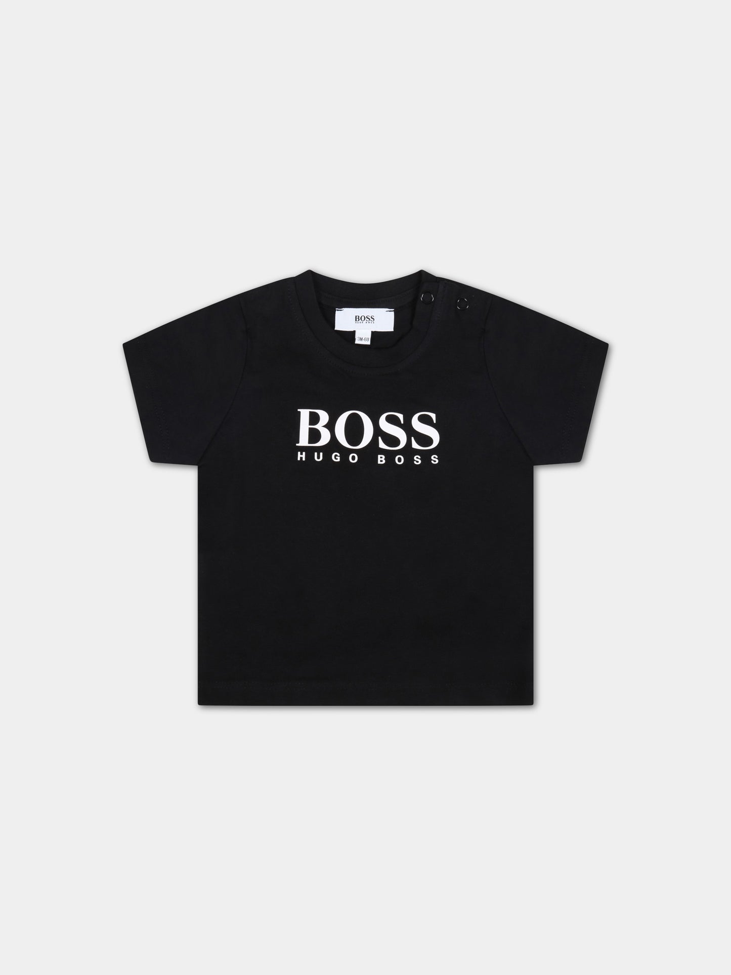 T-shirt nera per neonato con logo bianco,Hugo Boss,J05P07 09B