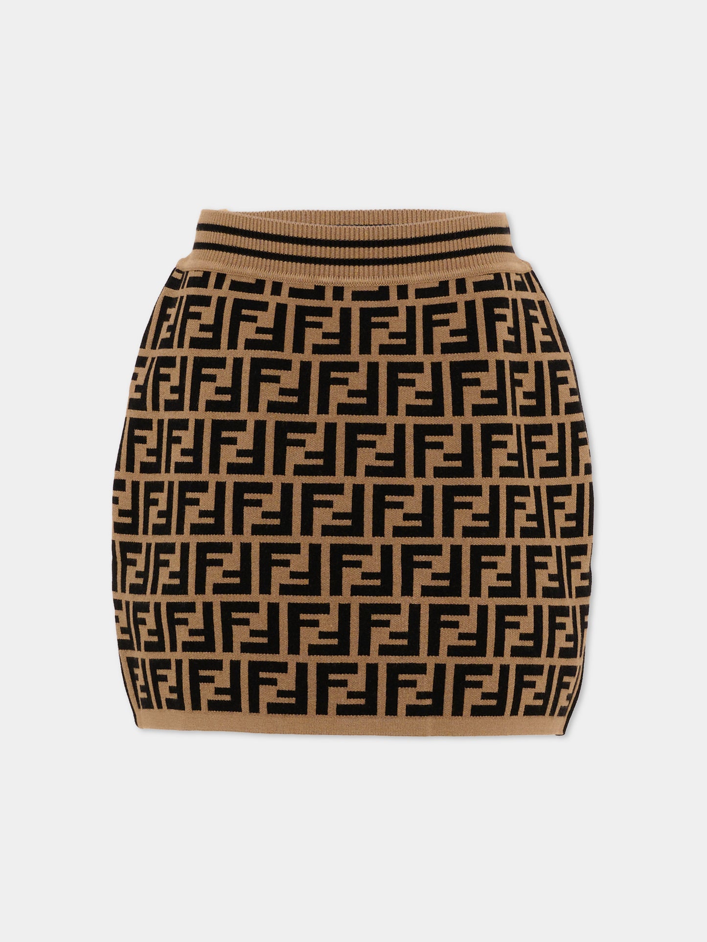 Gonna marrone per bambina  con monogramma FF,Fendi Kids,JFG070 AEYD F15B6