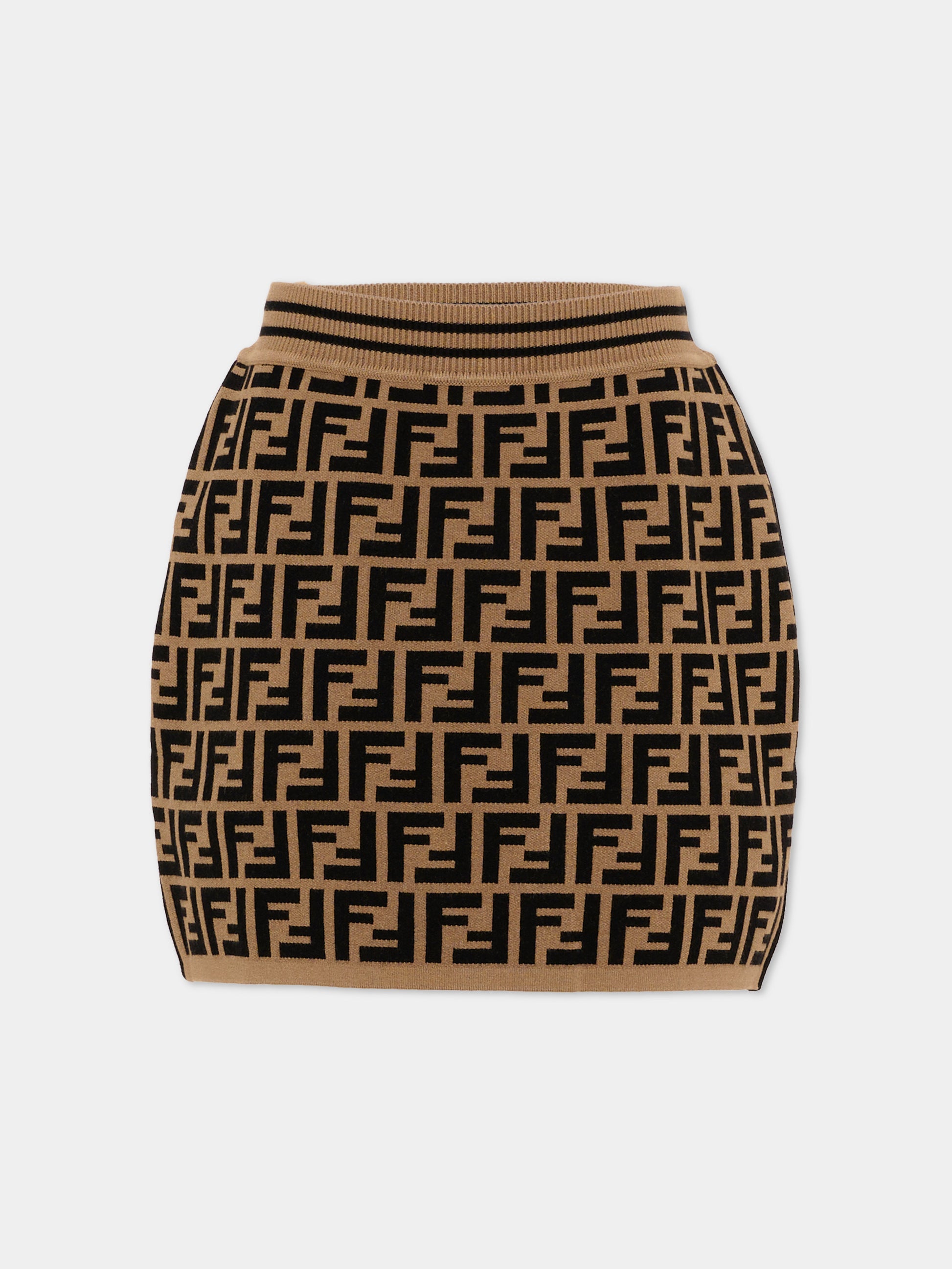 Gonna marrone per bambina  con monogramma FF,Fendi Kids,JFG070 AEYD F15B6