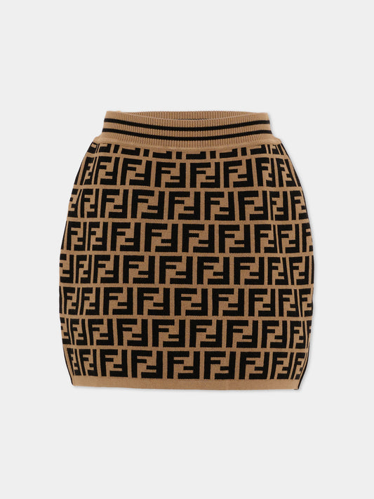 Gonna marrone per bambina  con monogramma FF,Fendi Kids,JFG070 AEYD F15B6