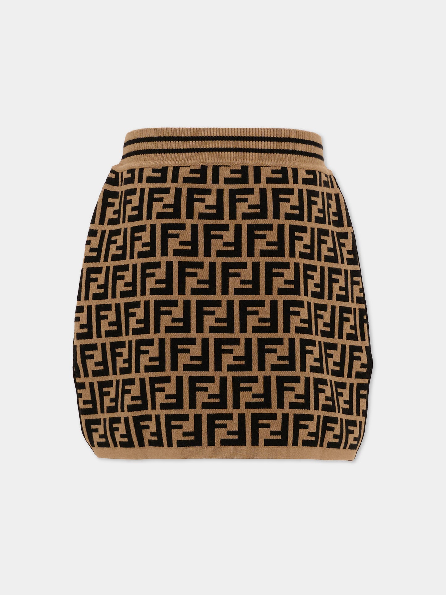 Gonna marrone per bambina  con monogramma FF,Fendi Kids,JFG070 AEYD F15B6