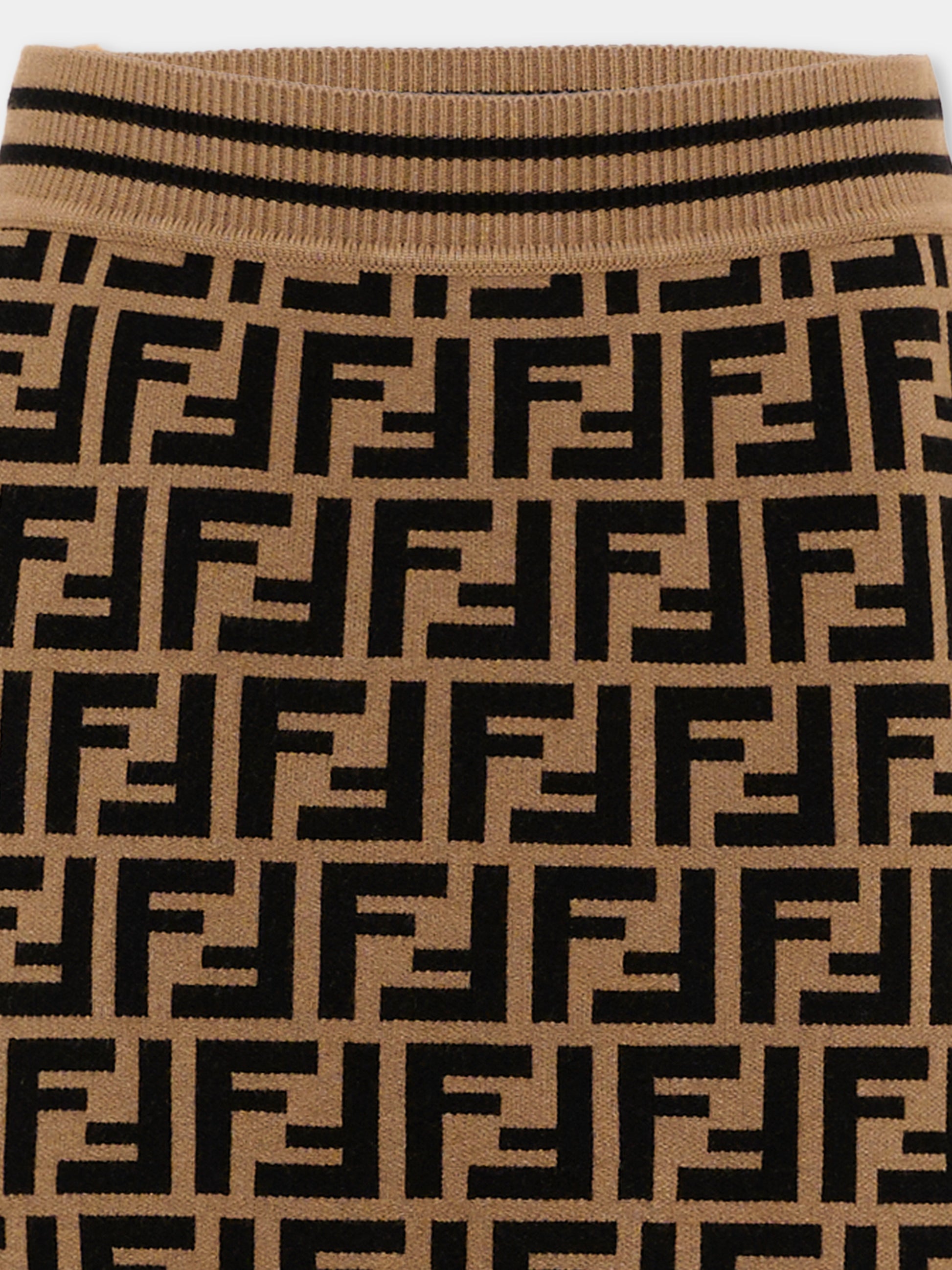 Gonna marrone per bambina  con monogramma FF,Fendi Kids,JFG070 AEYD F15B6