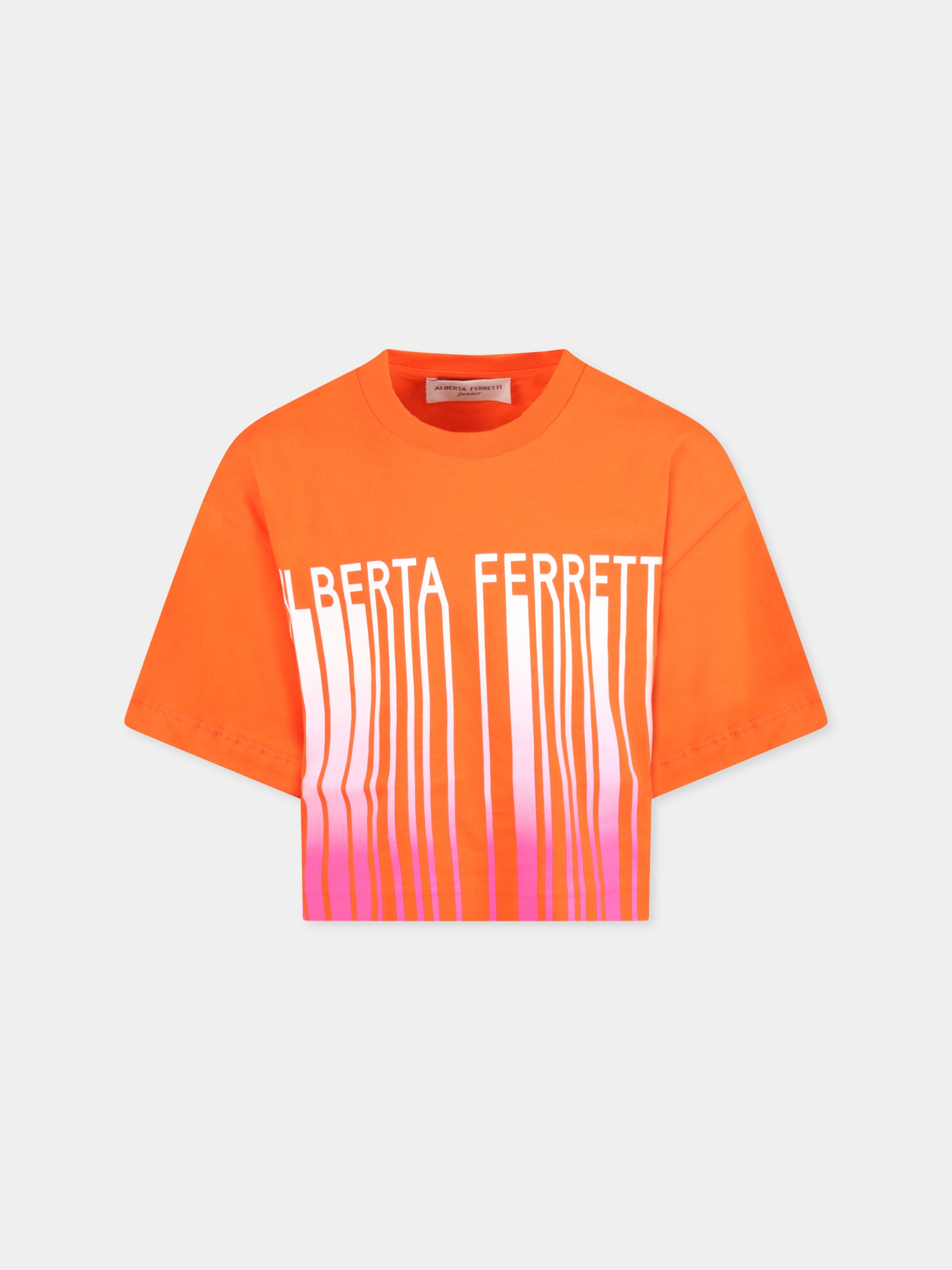 T-shirt arancione per bambina con logo,Alberta Ferretti Junior,027437 030