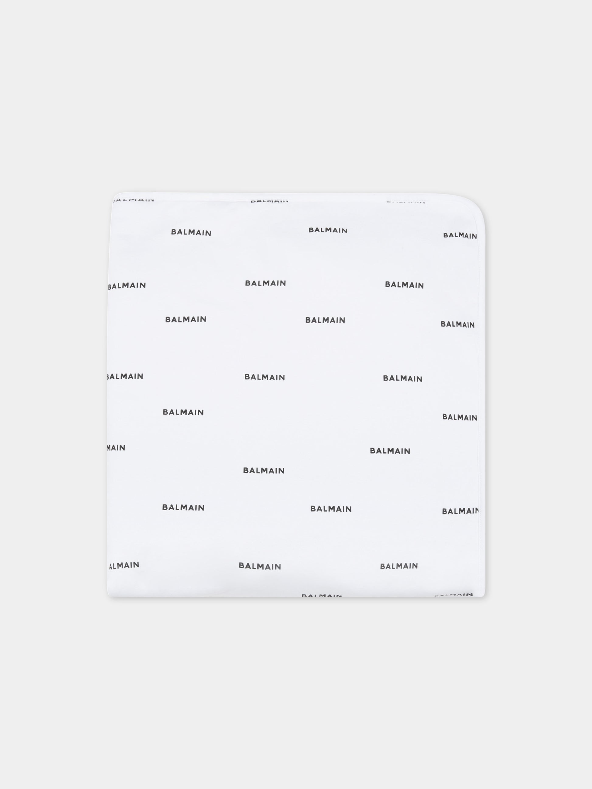 Coperta bianca per neonati con loghi neri,Balmain Kids,6Q0A30 Z0199 100NE