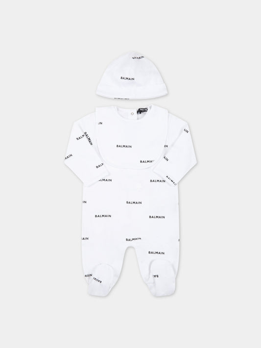 Set bianco per neonati con loghi,Balmain Kids,6Q8A90 Z0199 100NE