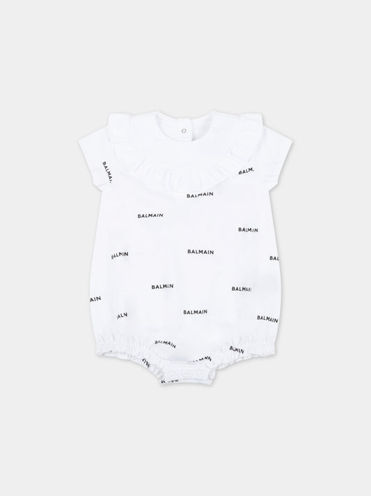 Pagliaccetto bianco per neonata con loghi neri,Balmain Kids,6Q8821 Z0199 100NE