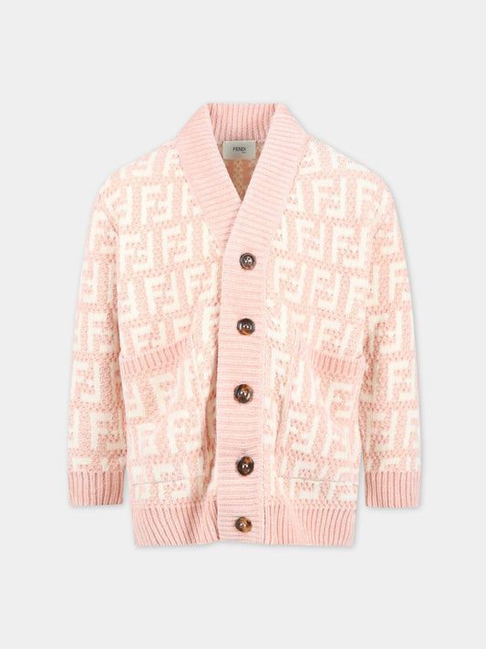 Pink cardigan for girl with white FF