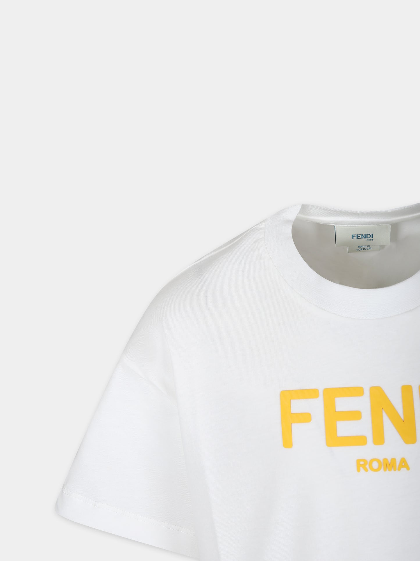 T-shirt bianca per bambini con logo giallo,Fendi Kids,JUI137 7AJ F0TU9